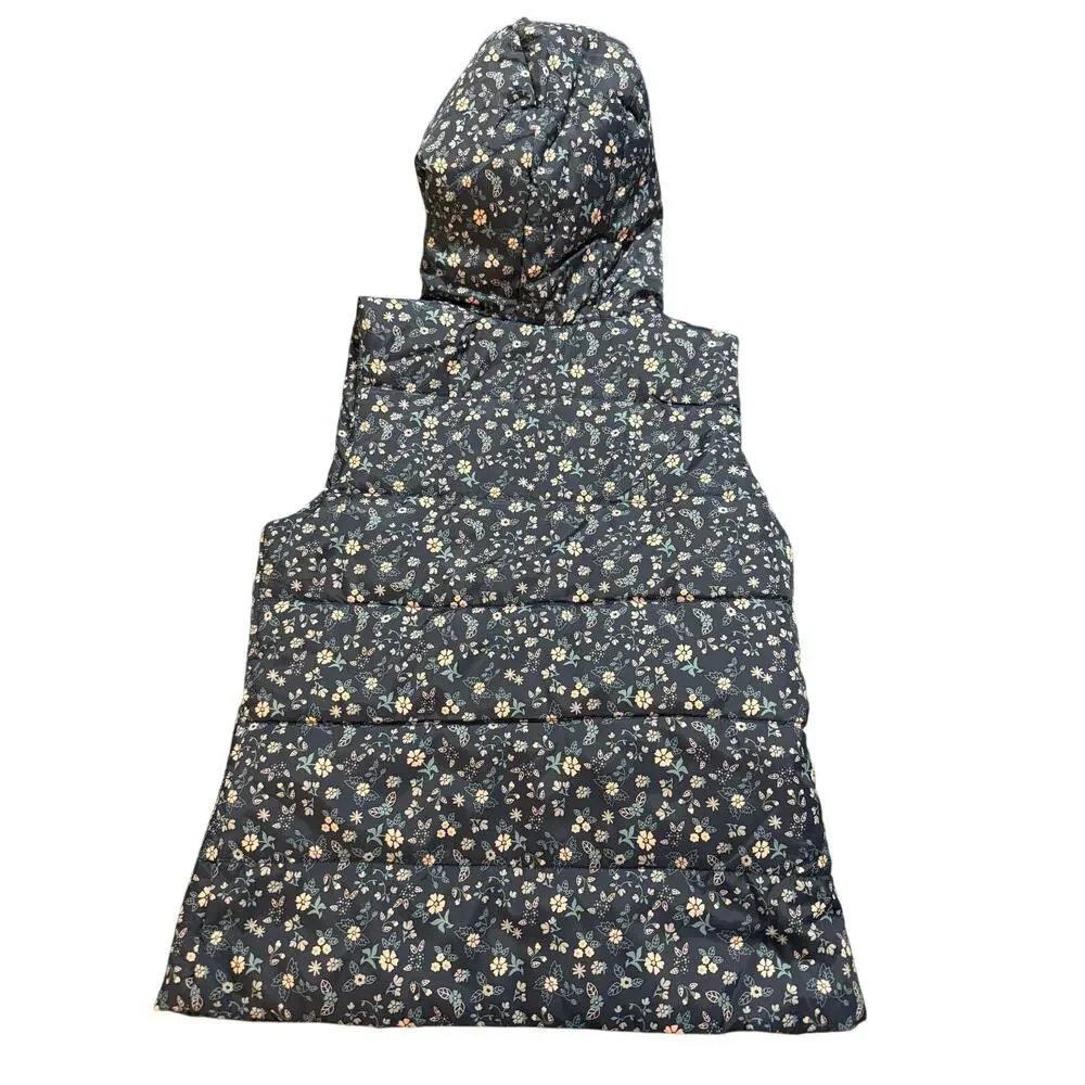 Copper Key Size 10/12 Navy Girl Puffer Floral‎ Sherpa Hooded Vest Full Zip